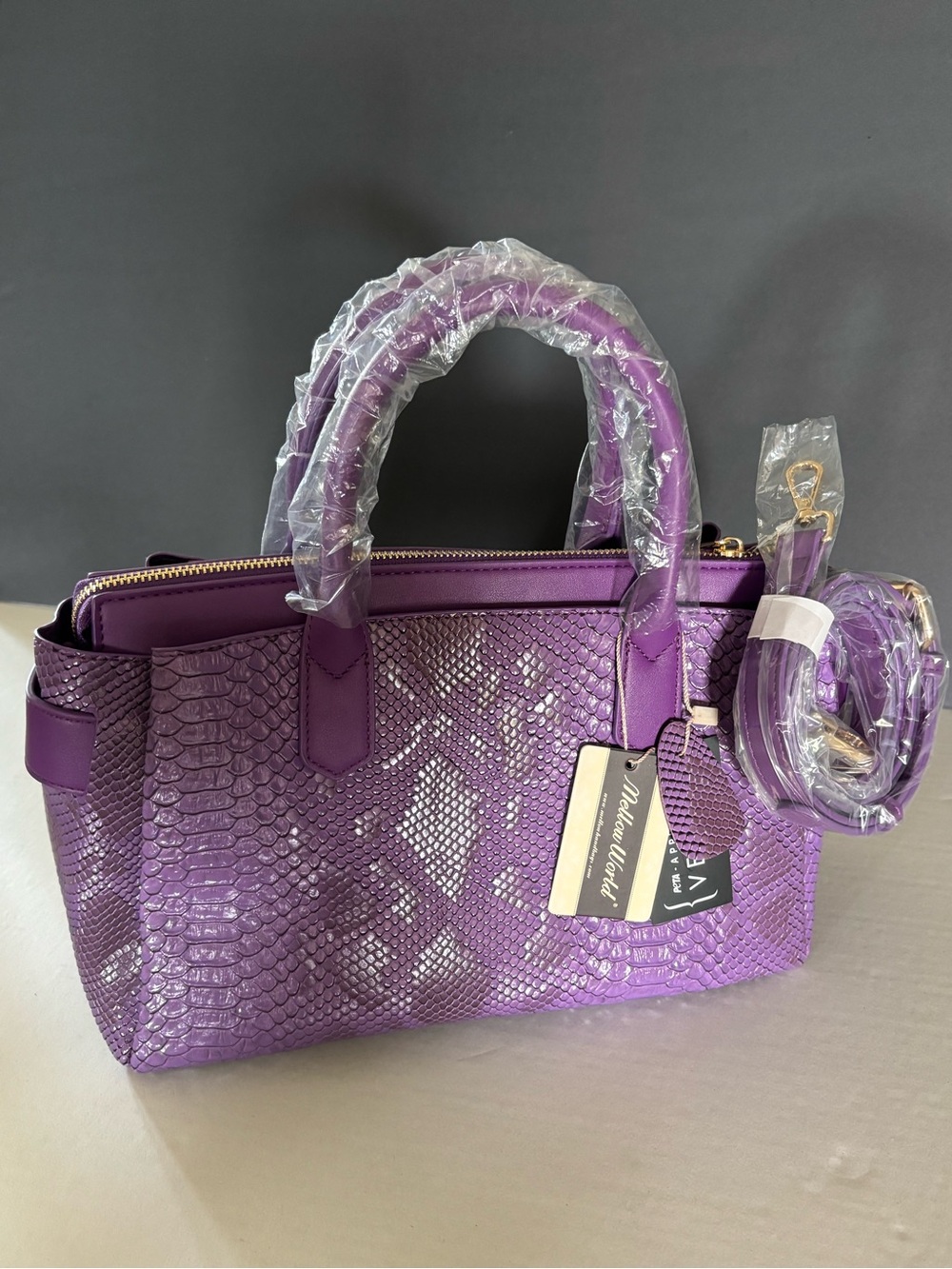 Mellow World Women's Purple Snake-Texture Satchel with Detachable Strap